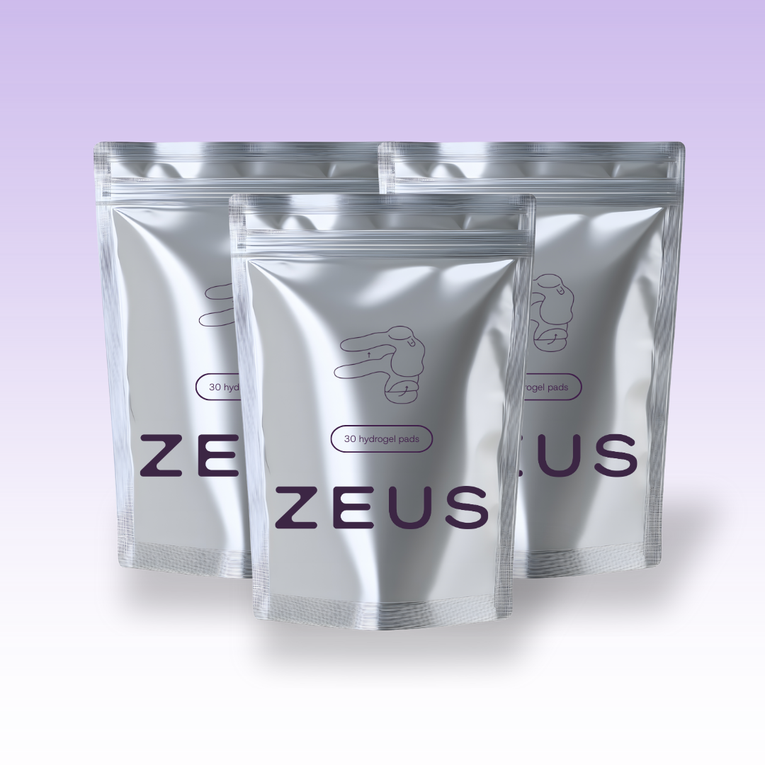 Simple 3-month supply of Zeus Hydrogel shown in the product image, featuring clear packaging and gel for skin hydration.
