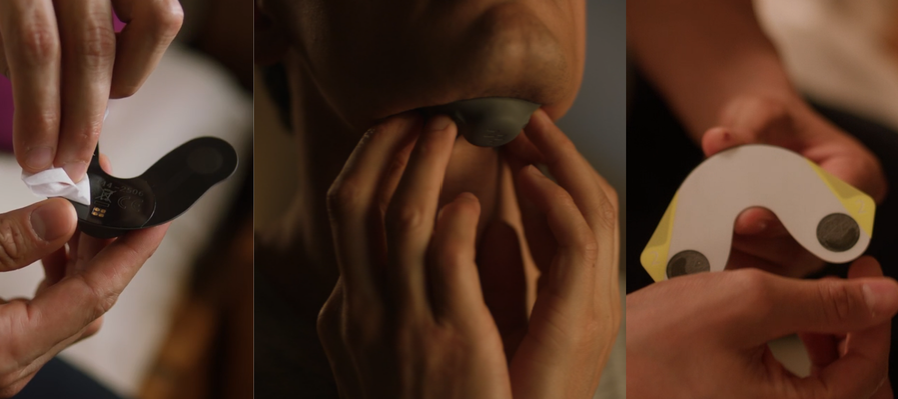 Close up of using Zeus anti-snoring device